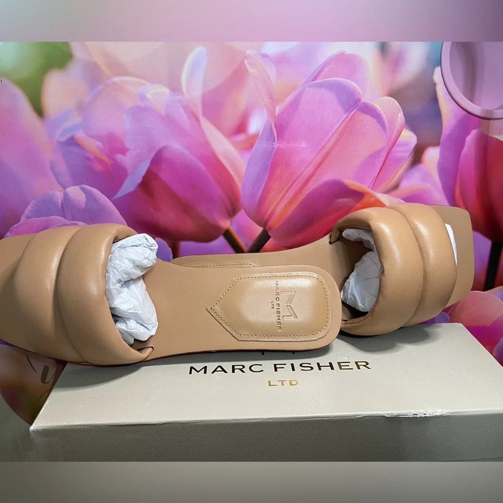 Marc Fisher Tan Padded Strap Slide Sandals